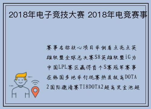 2018年电子竞技大赛 2018年电竞赛事
